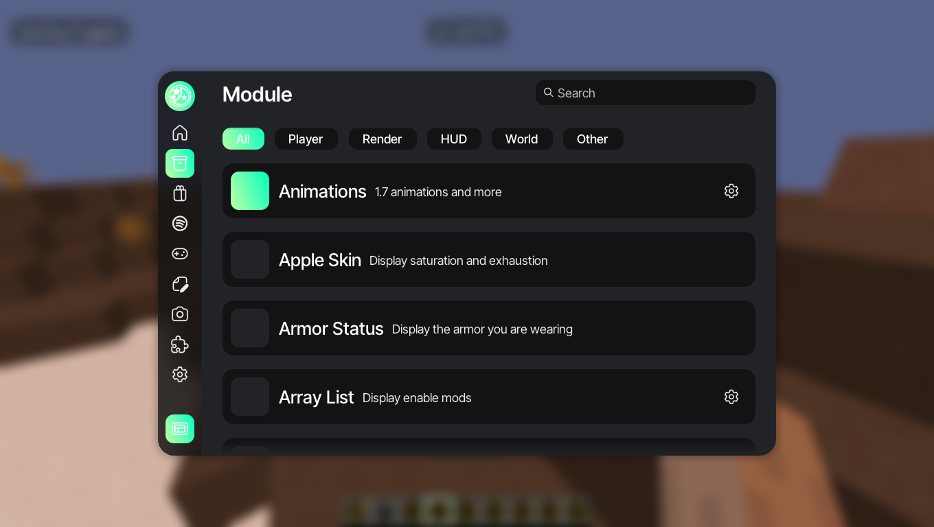 Menu de Mods do Star Client